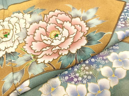平和屋着物●京友禅 笹川 岳志 手描き 地紙花文 暈し染め 金彩 鈴乃屋扱い 正絹 逸品 AABA8944ph