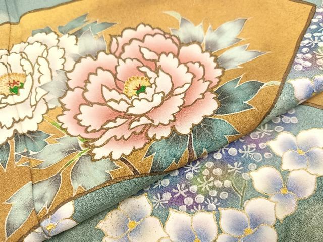 平和屋着物●京友禅 笹川 岳志 手描き 地紙花文 暈し染め 金彩 鈴乃屋扱い 正絹 逸品 AABA8944ph