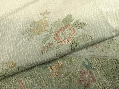平和屋着物●訪問着 本場染大島紬 中国三大刺繍 スワトウ刺繍 汕頭刺繍 更紗文様 暈し染め 正絹 逸品 AABA8949ph