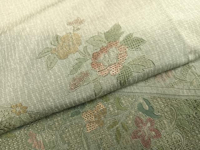 平和屋着物●訪問着 本場染大島紬 中国三大刺繍 スワトウ刺繍 汕頭刺繍 更紗文様 暈し染め 正絹 逸品 AABA8949ph