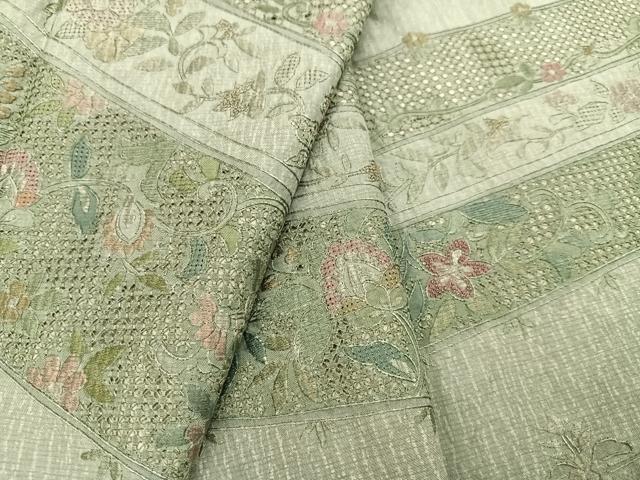 平和屋着物●訪問着 本場染大島紬 中国三大刺繍 スワトウ刺繍 汕頭刺繍 更紗文様 暈し染め 正絹 逸品 AABA8949ph