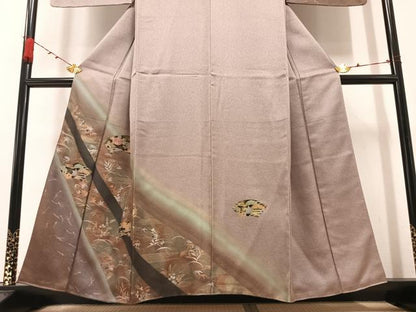 平和屋着物●訪問着 刺繍 地紙草花文 暈し染め 金彩 正絹 逸品 AABA8953ph