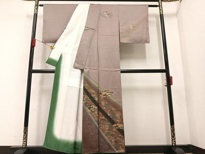 平和屋着物●訪問着 刺繍 地紙草花文 暈し染め 金彩 正絹 逸品 AABA8953ph