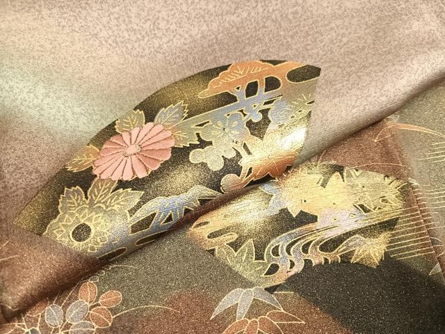 平和屋着物●訪問着 刺繍 地紙草花文 暈し染め 金彩 正絹 逸品 AABA8953ph