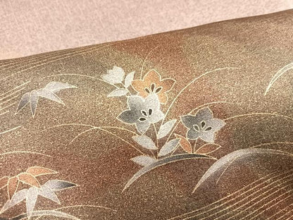 平和屋着物●訪問着 刺繍 地紙草花文 暈し染め 金彩 正絹 逸品 AABA8953ph