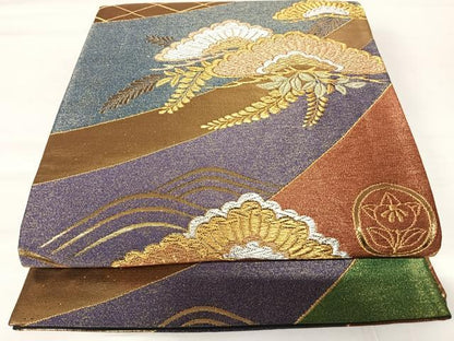 平和屋着物◎六通柄袋帯　枝松文　金銀糸　正絹　逸品　AABA8965yx