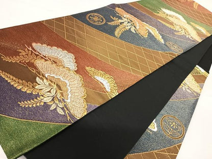 平和屋着物◎六通柄袋帯　枝松文　金銀糸　正絹　逸品　AABA8965yx