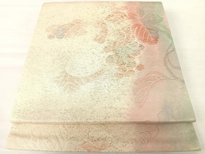平和屋着物◎六通柄袋帯 葡萄蔦の葉文 正絹 逸品 AABA8966yx
