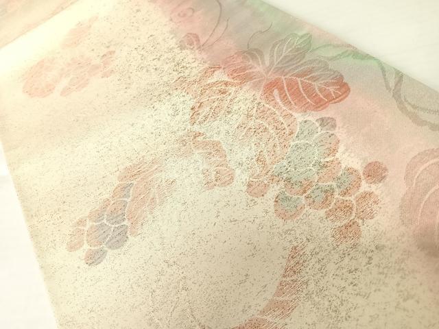 平和屋着物◎六通柄袋帯 葡萄蔦の葉文 正絹 逸品 AABA8966yx