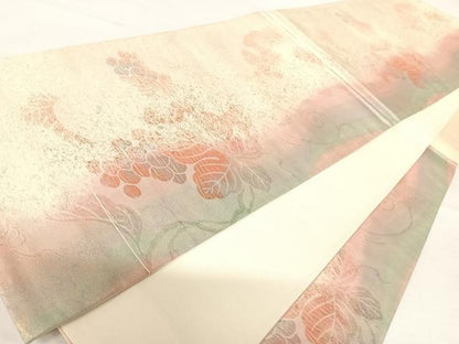 平和屋着物◎六通柄袋帯 葡萄蔦の葉文 正絹 逸品 AABA8966yx