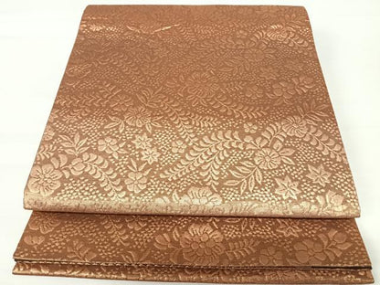 平和屋着物◎全通柄袋帯 草花文 金糸 正絹 逸品 AABA8967yx