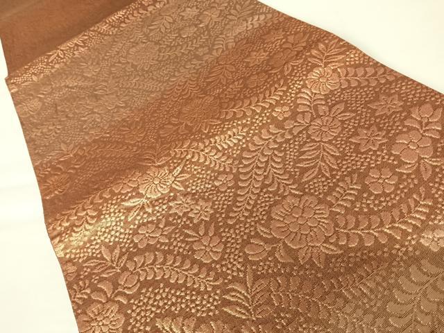 平和屋着物◎全通柄袋帯 草花文 金糸 正絹 逸品 AABA8967yx