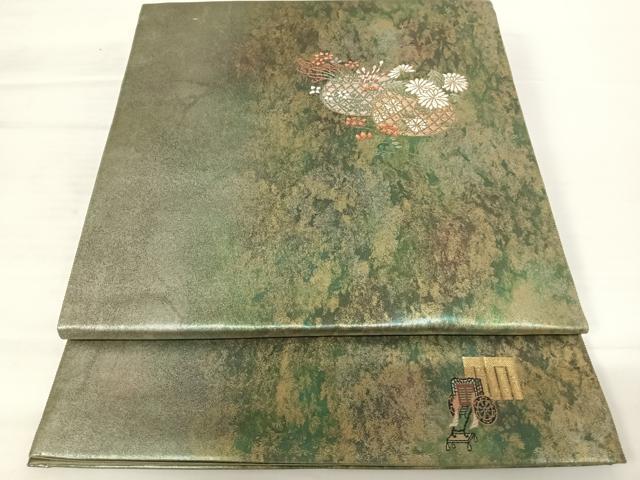 平和屋着物◎太鼓柄袋帯　唐織　花籠文　引箔　正絹　逸品　AABA8974yx