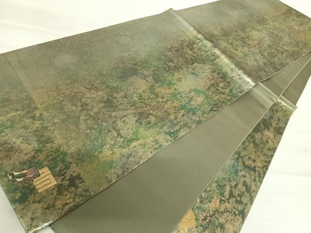 平和屋着物◎太鼓柄袋帯　唐織　花籠文　引箔　正絹　逸品　AABA8974yx