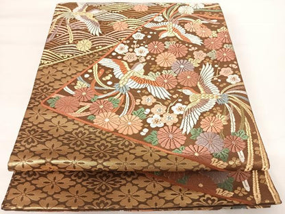 平和屋着物◎太鼓柄袋帯　唐織　鳳凰花文　金糸　正絹　逸品　AABA8975yx