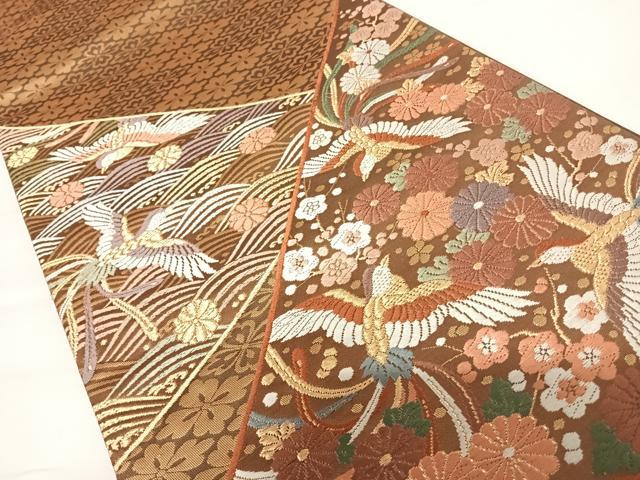 平和屋着物◎太鼓柄袋帯　唐織　鳳凰花文　金糸　正絹　逸品　AABA8975yx