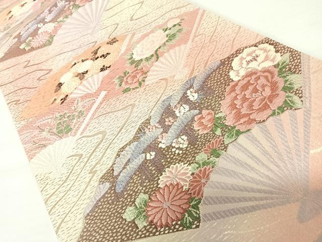 平和屋着物◎六通柄袋帯　唐織　扇面花文　金糸　正絹　逸品　AABA8980yx