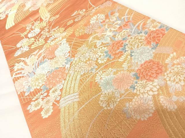 平和屋着物◎六通柄袋帯　唐織　花籬文　金銀糸　正絹　逸品　AABA8981yx