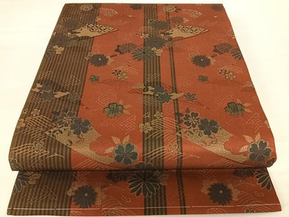 平和屋着物◎全通柄袋帯 舞花文 金糸 正絹 逸品 AABA8982yx