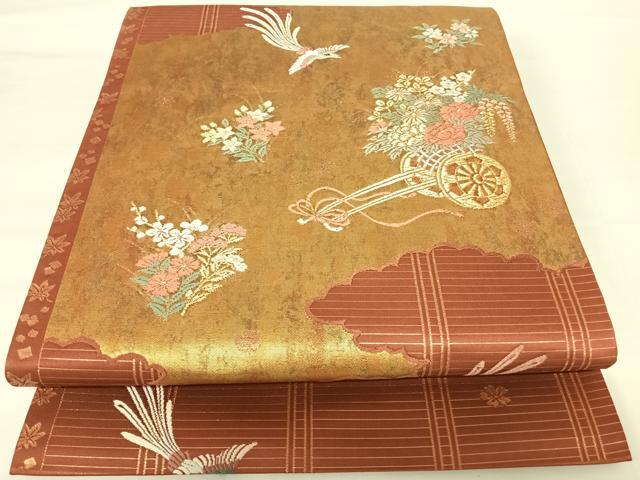 平和屋着物◎六通柄袋帯　鳳凰花文　金糸　正絹　逸品　AABA8983yx