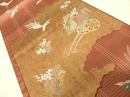 平和屋着物◎六通柄袋帯　鳳凰花文　金糸　正絹　逸品　AABA8983yx