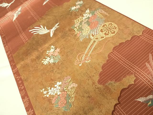 平和屋着物◎六通柄袋帯　鳳凰花文　金糸　正絹　逸品　AABA8983yx