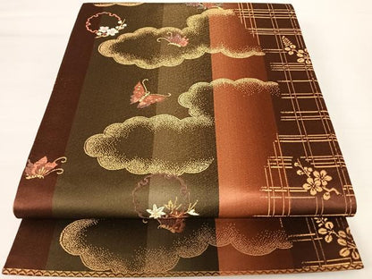 平和屋着物◎六通柄袋帯　唐織　花蝶文　金糸　正絹　逸品　AABA8986yx