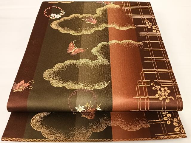 平和屋着物◎六通柄袋帯　唐織　花蝶文　金糸　正絹　逸品　AABA8986yx