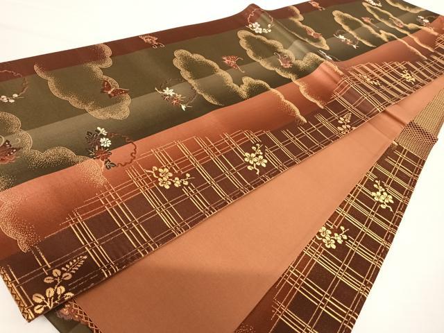 平和屋着物◎六通柄袋帯　唐織　花蝶文　金糸　正絹　逸品　AABA8986yx