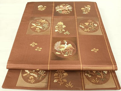 平和屋着物◎六通柄袋帯　唐織　花鳥文　金糸　正絹　逸品　AABA8992yx