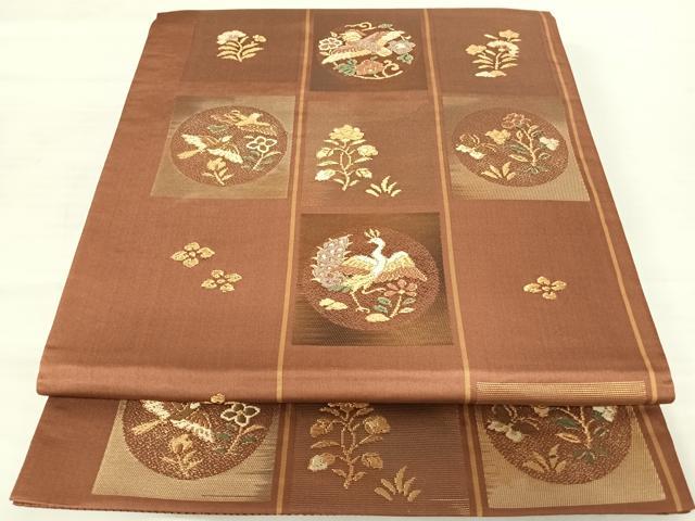 平和屋着物◎六通柄袋帯　唐織　花鳥文　金糸　正絹　逸品　AABA8992yx