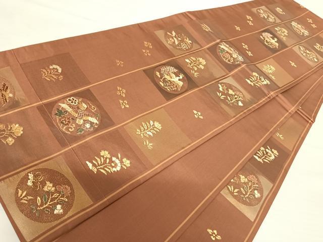 平和屋着物◎六通柄袋帯　唐織　花鳥文　金糸　正絹　逸品　AABA8992yx