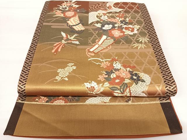 平和屋着物◎六通柄袋帯　唐織　鳳凰花文　金糸　正絹　逸品　AABA8994yx