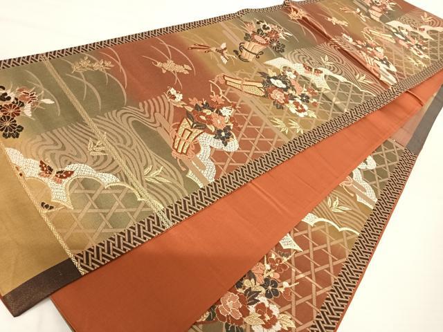 平和屋着物◎六通柄袋帯　唐織　鳳凰花文　金糸　正絹　逸品　AABA8994yx