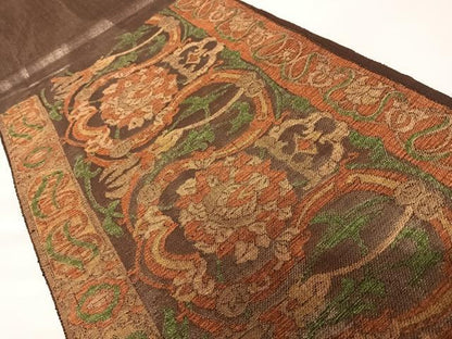 平和屋着物◎太鼓柄袋帯　更紗花文　金糸　正絹　逸品　AABA8997yx