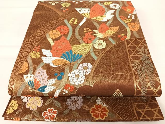 平和屋着物◎六通柄袋帯 唐織 花蝶文 金銀糸 正絹 逸品 AABA9002yx