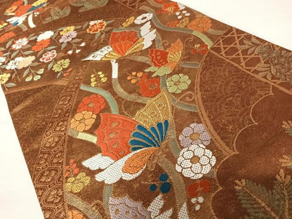 平和屋着物◎六通柄袋帯 唐織 花蝶文 金銀糸 正絹 逸品 AABA9002yx