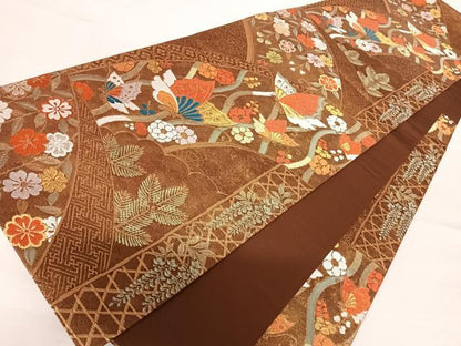 平和屋着物◎六通柄袋帯 唐織 花蝶文 金銀糸 正絹 逸品 AABA9002yx