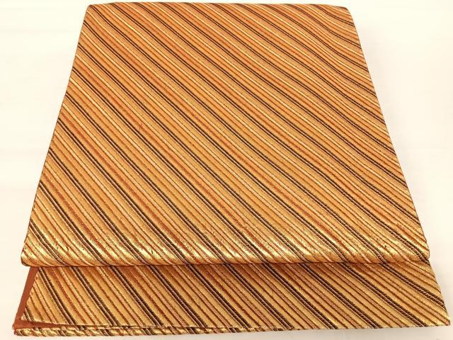 平和屋着物◎全通柄袋帯 斜縞 金糸 正絹 逸品 AABA9005yx