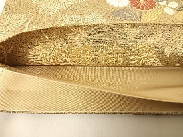 平和屋着物◎六通柄袋帯　唐織　草花文　金糸　正絹　逸品　AABA9027yx