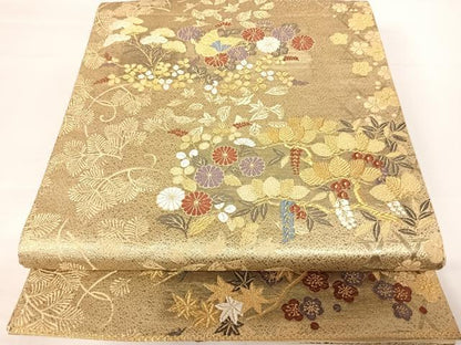 平和屋着物◎六通柄袋帯　唐織　草花文　金糸　正絹　逸品　AABA9027yx