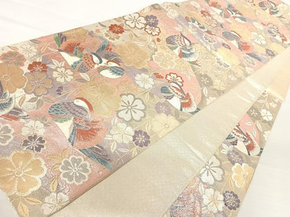 平和屋着物◎六通柄袋帯 鴛鴦花文 金銀糸 正絹 逸品 AABA9043yx