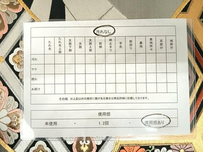 平和屋着物◎六通柄袋帯 唐織 吉祥花文 黒地 金銀糸 正絹 逸品 AABA9048yx