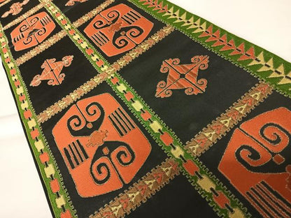 平和屋着物◎六通柄袋帯 格子花文 黒地 金糸 正絹 逸品 AABA9055yx