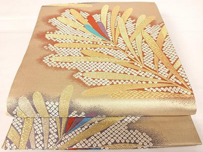 平和屋着物◎六通柄袋帯　唐織　松　金糸　正絹　逸品　AABA9056yx