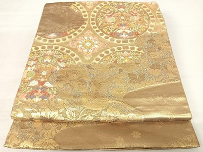 平和屋着物◎六通柄袋帯 唐織 狩猟文 金糸 正絹 逸品 AABA9060yx
