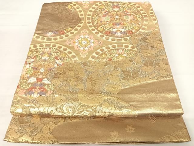 平和屋着物◎六通柄袋帯 唐織 狩猟文 金糸 正絹 逸品 AABA9060yx