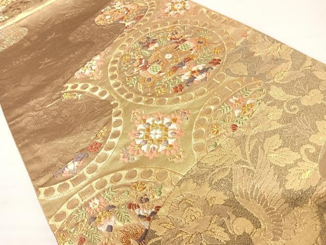 平和屋着物◎六通柄袋帯 唐織 狩猟文 金糸 正絹 逸品 AABA9060yx