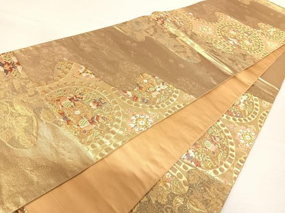平和屋着物◎六通柄袋帯 唐織 狩猟文 金糸 正絹 逸品 AABA9060yx