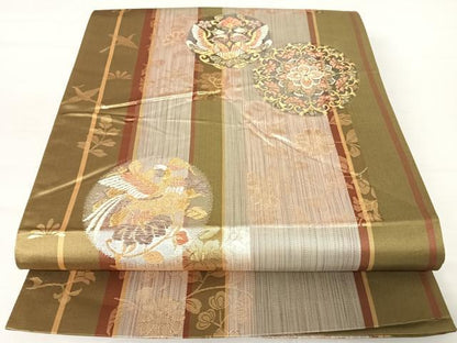 平和屋着物◎六通柄袋帯 六百錦 正倉院 金糸 正絹 逸品 AABA9063yx